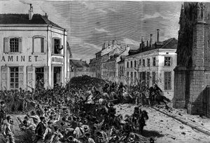 Espulsione dei Maristi di Tourcoing a seguito dei decreti del marzo 1880 presi da Jules Ferry e che rimuovono il diritto di insegnare ai membri delle congregazioni religiose non autorizzate: la polizia disperse i cavalieri, ostili all