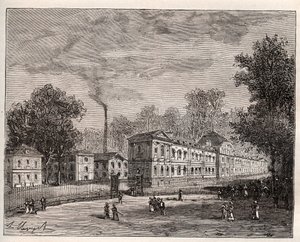Vista esterna della Fabbrica Imperiale di Porcellane di Sèvres, costruita nel parco di Saint Cloud secondo i piani dell