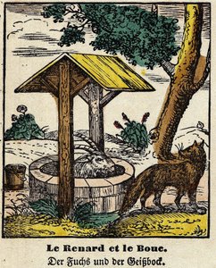 Favole di La Fontaine: la volpe e il buon. Immagine di Epinal, prima metà del XIX secolo da French School