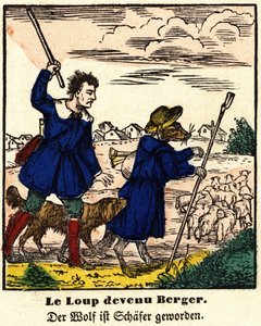 Favole di La Fontaine: il lupo diventato pastore. Immagine di Epinal, prima metà del XIX secolo da French School