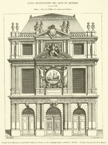 Facciata della Casa dei mercanti drappieri, a Parigi, nel diciassettesimo secolo da French School