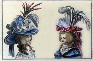 Moda del XVIII secolo: acconciature e cappelli delle donne francesi intorno al 1787. da French School