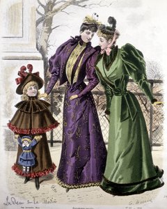 Moda: 2 donne e una ragazza con una bambola. 1892