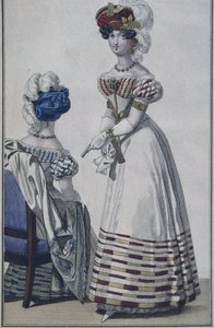 Tavola di moda, Parigi, illustrazione da Le Petit Courrier des Dames, c.1820 (incisione a colori) da French School