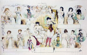 Tavola di moda per La Vie Parisienne raffigurante corsetti, c.1870 da French School