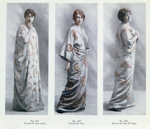Tavole di moda che mostrano disegni per kimono, illustrazioni da Le Jardin des Modes Nouvelles, 15 aprile 1913 da French School