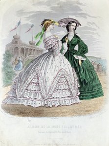 Signore parigine alla moda in riva al mare, 1861 da French School