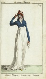 Donna alla moda con mezzo turbante e giacca spencer da French School