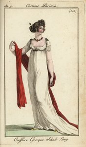 Donna alla moda o Merveilleuse con acconciatura greca antica da French School