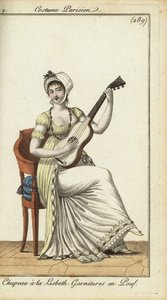 Donna alla moda che suona la chitarra da French School