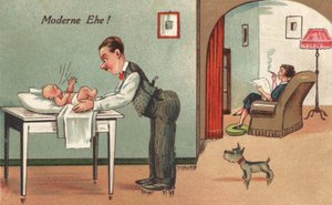 Padre che cambia un bambino da French School