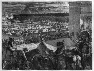 Festa della Federazione al Campo di Marte a Parigi nel primo anniversario della presa della Bastiglia il 14 luglio 1790. Incisione in "Histoire des Papes-Rois-Reine ed Imperatori attraverso i secoli" di Maurice Lachatre da French School