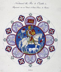Fernando III, Re di Castiglia, rappresentato su una vetrata di Notre Dame de Chartres (1252). Simile al collegio. da French School