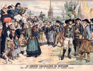 Festival per la conservazione del costume tradizionale bretone. Congresso regionale in Bretagna. Una celebrazione pittoresca per preservare il costume bretone. Illustrazione per Le petit Journal da French School
