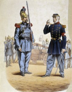 Vigili del fuoco nel 1860 - disegno di Perron, Arti Deco da French School