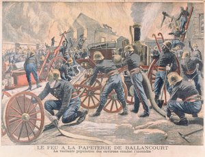 Pompieri che combattono un incendio in una cartiera a Ballancourt, da Le Petit Journal, 1905 da French School