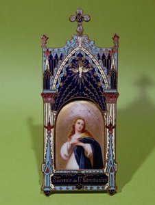 Ricordo della prima comunione raffigurante la Vergine e lo Spirito Santo