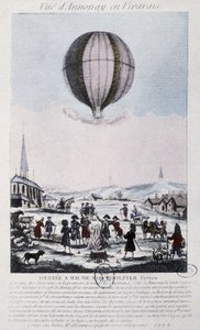 Primo volo ad Annonay dei fratelli Montgolfier nel 1783 da French School