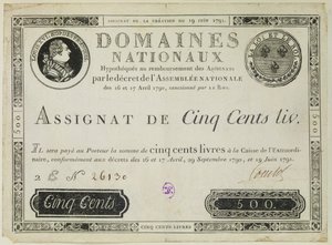 Banconota da cinquecento lire, 19 giugno 1791 da French School