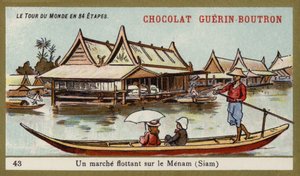 Mercato galleggiante sul fiume Menam, Siam da French School