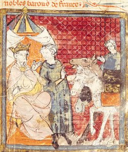Fol.133r Roland che saluta Carlo Magno (742-814), Grandes Chroniques de France, 1375-79 da French School