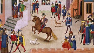 Fol.17v Come Alessandro Magno (356-323 a.C.) Montò Bucefalo, dalla Histoire du Grand Alexandre 1460 da French School