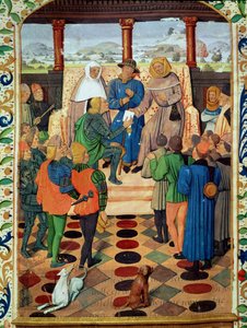 Fol.185v Carlo VII (1403-61) che consegna un documento a Giovanna d