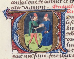 Fol.19r Salasso, da Traite de Medecine di Aldebrande de Florence, 1356 da French School