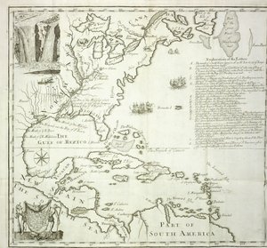 Mappa pieghevole della costa atlantica del Nord America, 1714 da French School