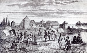 Fort Youkon, una stazione commerciale della Hudson Bay Company, XIX secolo da French School