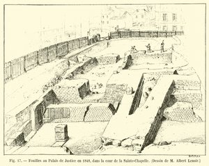 Scavi al Palazzo di Giustizia nel 1848, nel cortile della Sainte-Chapelle da French School