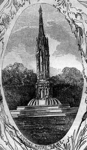 Fontana di Parigi: veduta della Fontana della Vergine (Fontana di Notre Dame) (circa 1845). Incisione in "Le Monde Illustré" n.254 del 22 febbraio da French School
