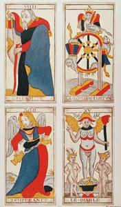 Quattro carte dei tarocchi che raffigurano L