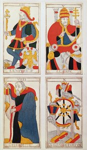 Quattro carte dei tarocchi che raffigurano L