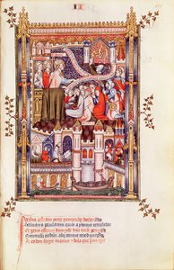 San Denis che predica ai parigini che rompono i loro idoli pagani, da Vie de St. Denis, 1317 da French School