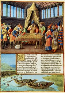 Bayezid I riceve il riscatto, dai Passages faits Outremer scritto da Sebastien Mamerot, c.1490