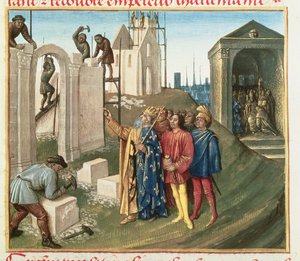 Costruzione della Chiesa di Aix La Chapelle da Carlo Magno (742-814) da French School