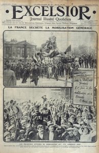La Francia dichiara la mobilitazione generale il 2 agosto 1914, illustrazione di copertina di Excelsior di domenica 2 agosto 1914 da French School