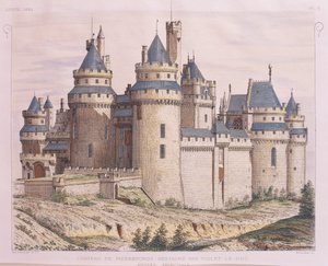 Francia, Castello Medievale di Pierrefonds, restaurato da Violet le Duc da Moniteur des Architectes, incisione da French School