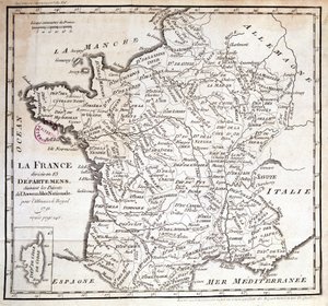 Francia divisa in 83 dipartimenti secondo i decreti dell