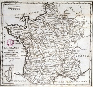 Francia divisa in 84 dipartimenti secondo i decreti dell