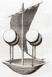 Concetto di barca volante di Francesco Lana de Terzi c.1670, da Les Merveilles de la Science, pubblicato c.1870 da French School