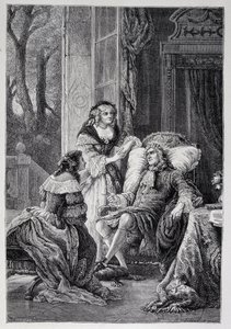 Francois de la Rochefoucauld (1613-1680) che parla con Mademoiselle de Sevigne (Marie de Rabutin-Chantal), Marchesa de Sevigne detta Madame de Sevigne (1626-1696) e Marie-Madeleine Pioche de La Vergne, contessa de Lafayette (Madame de la Fayette)