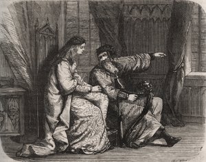 Fredegonda (545-597) confida le sue preoccupazioni al suonatore di arpa Barbantini perché il suo amante Chilperico (poi il re dei Franchi Chilperico I (543-597), non l