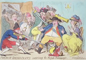 Democratici francesi che sorprendono i reali in fuga, 1794 (incisione a colori) da French School