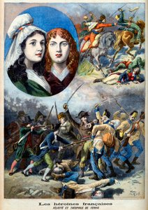 Rivoluzione francese - Le eroine francesi: le sorelle Felicite (1770-1841) e Theophile (1875-1819) di Fernig che combatterono vestite da uomo contro gli austriaci per sorvegliare il loro padre nel 1792 - illustrazione da 