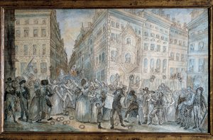 Rivoluzione francese: scena di strada parigina: il venditore del giornale L