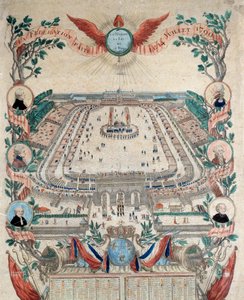 Rivoluzione Francese: vista della festa della federazione nazionale il 14/07/1790 al Campo di Marte. Incisione del 1790. Parigi, Archivi Nazionali da French School