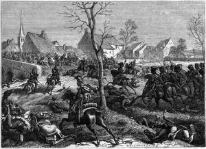 Le truppe francesi e polacche conquistano il ponte di Berryau-Bac (Aisne), marzo 1814 - Campagna di Francia (1814) - Il generale Nansouty, con la cavalleria della guardia e i polacchi del generale Pac, prende il ponte di Berryau Bac - in "History of the em