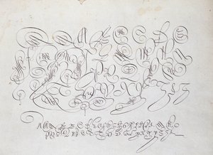Calligrafia francese: Tavola di lettere capitali, incisione di Frisius, calcografo del re da Robert Vignon nel giardino della scrittura intorno al 1600 da French School